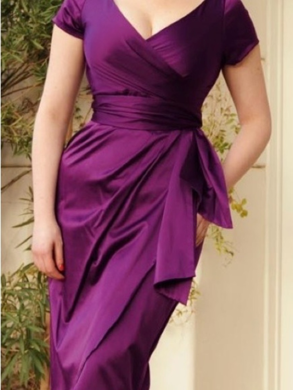Gorgeous Pinup Couture Ava Purple Satin faux Wrap dress 3x Stunning!